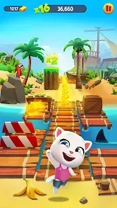Screenshot of Tom sliding under an obstacle in a costume